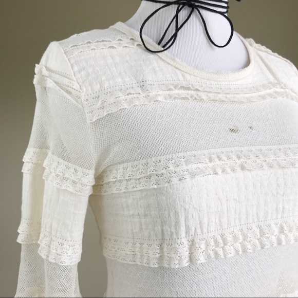 Rachel Rachel Roy Lace Sheer Cream Long Sleeve Top - Picture 4 of 8